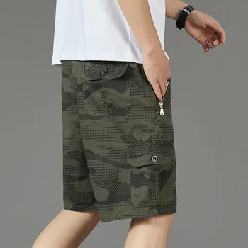  Мужские летние камуфляжные шорты-карго 2024, мужские повседневные шорты, свободные хлопчатобумажные рабочие короткие брюки в стиле милитари с несколькими карманами, Плюс Размер L-5XL