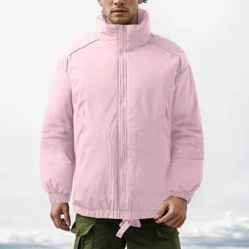  Мужская осенне-зимняя модная хлопчатобумажная одежда свободного кроя с воротником-стойкой, теплое и утолщенное повседневное пальто однотонного цвета