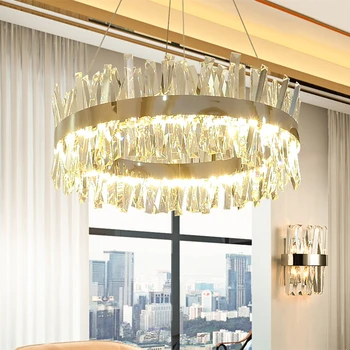  Современный хрустальный хромированный подвесной светильник с подсветкой, декор для люстры, Светильники для кухни, столовой, гостиной, Роскошная лампа
