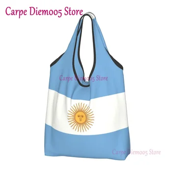  Сумки для покупок с изготовленным на заказ флагом Аргентины, женские портативные сумки-тоут для продуктовых покупок большой емкости