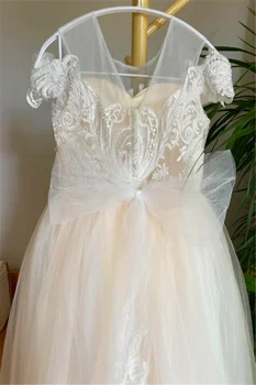  Белое тюлевое кружевное платье с цветочным принтом для девочек с короткими рукавами, пышное детское платье для Первого причастия, подарок-сюрприз мечты
