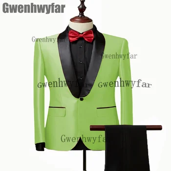  Роскошный мужской Зеленый блейзер Gwenhwyfar, Тонкий Полный Мужской костюм, Костюмы в деловом стиле, фрак, Повседневный костюм Homme (Куртка + брюки)