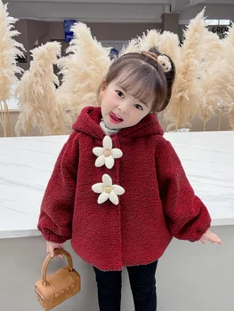  Женская и детская зимняя одежда, пальто-свитер из двух меланжевых свитеров 2023 года, новый западный стиль для маленьких девочек с хлопковой подкладкой, утолщенный Модный
