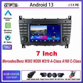  7-дюймовый Carplay Bluetooth Android для MERCEDES/BENZ W203 W209 W219 A-CLASS A160 C-CLASS Автомобильная навигация 5G Сенсорный экран
