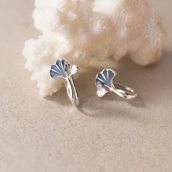  Новые модные Синие Ушные крючки из Гинкго в стиле Ins, Посеребренные серьги с личными маленькими Сладкими листьями TYB326