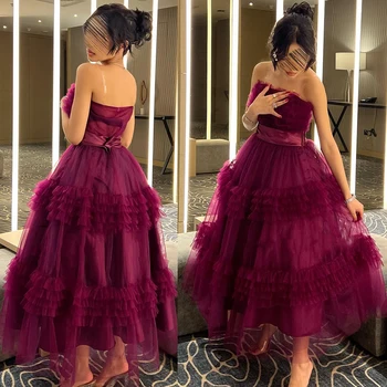  A-line Sleeveless Backless Party Dress Tulle Ankle-Length Maxi  Sexy Strapless Prom es Illusion платья на торжество