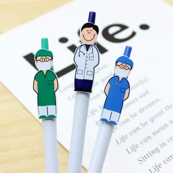  Мультяшная гелевая ручка в форме доктора медсестры, нажимающая на пластикового мультяшного персонажа, Милые ручки, креативная Шариковая ручка, Канцелярские принадлежности, Школьные принадлежности