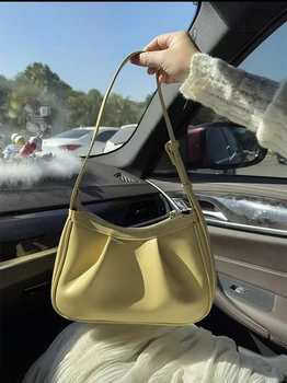  Женская плиссированная сумка-облако, сумка для подмышек, однотонная сумочка с морщинками, новые нежные сумки на одно плечо в корейском стиле
