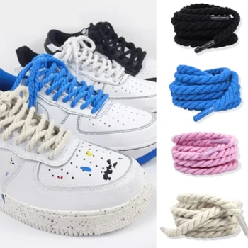  Смелые шнурки из хлопка и льна твистового переплетения, Однотонные шнурки для веревочной обуви, Мужские И женские Модные повседневные шнурки Kpop Sport