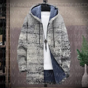  Мужское плотное плюшевое пальто с длинными рукавами и принтом в стиле ретро, флисовое пальто с капюшоном, толстая теплая куртка унисекс-10 стилей