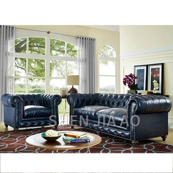  Европейский кожаный художественный диван для трех человек, ретро-Ностальгический кожаный ретро-диван для трех человек, многофункциональный диван для гостиной, 1ШТ