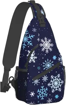  Темно-синие нагрудные сумки со снежинками, зимние праздничные Рождественские сумки через плечо, дорожный походный рюкзак, повседневный рюкзак через плечо