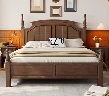  Большая кровать ореховый свет, роскошная главная спальня, американская маленькая деревянная кровать