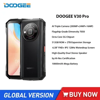  DOOGEE V30 Pro Прочные Смартфоны 5G Восьмиядерный 32 ГБ + 512 ГБ 200-Мегапиксельная Камера Android 13 Телефонов 6,58 дюйма FHD 10800 мАч 33 Вт Быстрая зарядка
