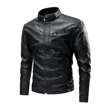  Мужская осенне-зимняя тонкая кожаная куртка, новое повседневное винтажное мотоциклетное байкерское пальто на молнии, мужская куртка из искусственной кожи, мужская мотоциклетная куртка из искусственной кожи,