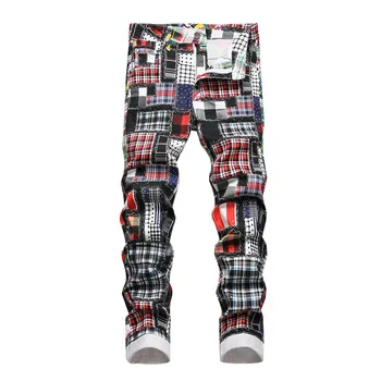  Винтажные джинсовые брюки в стиле хип-хоп с 3D-цифрами Harakuju, уличная одежда, джинсовые брюки в стиле пэчворк для мужчин, стрейч