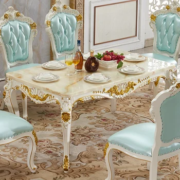  Обеденный стол из европейского мрамора и сочетание стула на 4-6 персон, прямоугольный обеденный стол из массива дерева, обеденный стол для ресторана, домашний обеденный стол