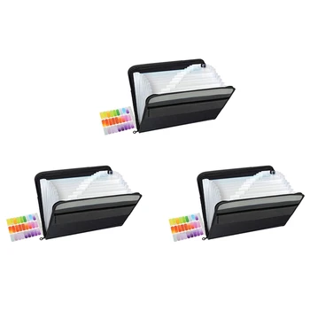  3X13 карманов, Расширяющаяся папка для файлов, Пластиковый бумажник для документов формата А4, органайзер для стационарного хранения в личном офисе (черный)