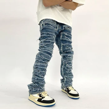  Мужские джинсовые брюки в стиле хип-хоп с кисточками 2023, модная мужская одежда Y2K, свободные прямые джинсы, винтажные брюки со средней талией