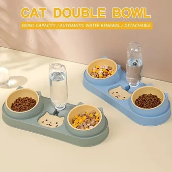  И Миски Отдельно Стоящая Посуда Набор для еды и воды с двойной миской Новый для помещений С наклоном собаки Легко Диспенсер для влажной сушки кошек