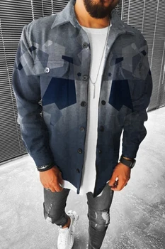  Мужская осенне-зимняя куртка-рубашка с длинными рукавами и односторонним нейлоновым карманом, украшенным мужским пальто S-5XL