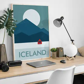  Картина на холсте, Исландский принт середины века, винтажный пейзаж, настенное искусство, минималистичная картина, декор для дома в гостиной
