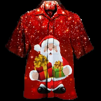  Новогодняя Рождественская Мужская гавайская рубашка, повседневные топы с лацканами и короткими рукавами с Санта-Клаусом, 3D принт, праздничная вечеринка, Веселая блузка Y2k