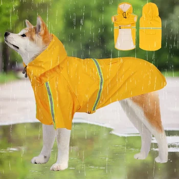  Водонепроницаемые дождевики для собак - Регулируемая куртка-дождевик для домашних животных, легкий дождевик с капюшоном для собак, непромокаемое пончо от дождя