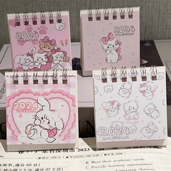  2024 Cartoon Календарь с розовым котом Изысканный и минималистичный настольный освежающий мини-настольный календарь для заметок, книга для офиса, школьные принадлежности