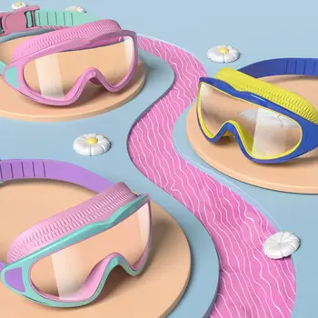  Детские плавательные очки в большой оправе, водонепроницаемые очки для плавания с широким обзором, HD Силиконовые плавательные принадлежности для плавания