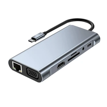  11 В 1 док-станция-концентратор USB C с 4K-совместимым устройством чтения карт USB3.0, SD / TF для Pro