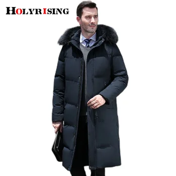  M-5XL Мужское Длинное зимнее пальто на 90% Белом утином пуху, Утолщенное -30 Зимнее Теплое Пуховое Пальто, Куртка из натурального меха, Парка с капюшоном NZ169