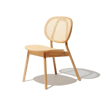  Домашние обеденные стулья из ротанга из массива дерева, для семьи, легкая роскошь, простые столы и стулья в стиле ретро для одного человека