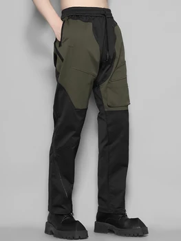 Осенний японский стиль, цветной карман на молнии, повседневный комбинезон в стиле пэчворк, мужские брюки