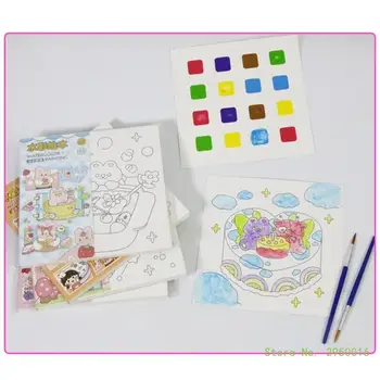  20-страничная книжка-раскраска акварельными красками для малышей, девочек и мальчиков в возрасте от 3 лет, карманная Мультяшная книжка для рисования акварелью