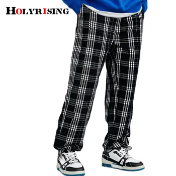  Holyrising Мужские черные клетчатые брюки из 30% шерсти, удобные осенне-зимние Свободные Теплые повседневные модные мужские брюки M-4XL NZ143