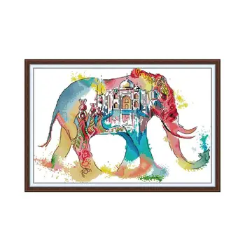  Индийский акварельный набор для вышивания крестиком в виде слона, белый 18 карат, 14 карат, 11 карат, печатная вышивка, СДЕЛАЙ САМ, ручной инструмент для рукоделия