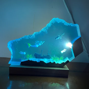  Настольная лампа из смолы для исследования морского дна Creactive Art Decoration Lamp Ночник в стиле Русалки с затонувшим кораблем USB Зарядка