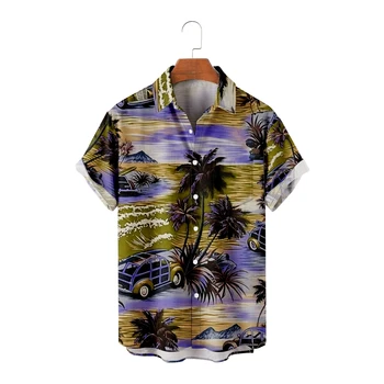  Гавайская рубашка для мужчин, летняя модная одежда, мужская футболка Y2kStreetwear, винтажная пляжная рубашка оверсайз с коротким рукавом