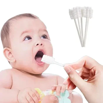  30шт Палочка для чистки полости рта ребенка Одноразовый очиститель для молочных зубов Марлевая зубная щетка для мытья языка ребенка Для ухода за полостью рта новорожденного