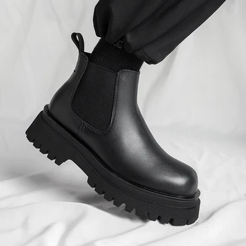 Зимние мужские ботинки Мужские ботильоны Высококачественные ботинки Челси из натуральной кожи на толстой подошве Деловая Уличная обувь Военные ботинки