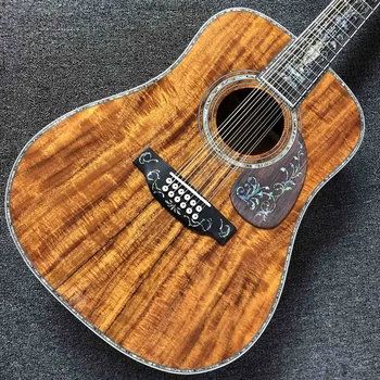  12 струн Роскошной 41-дюймовой акустической гитары из массива дерева коа, накладка из дерева с морскими ушками