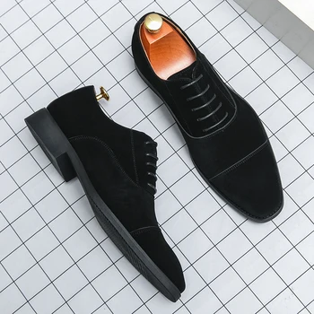  Итальянская брендовая мужская замшевая обувь, офисная Мужская деловая обувь, банкетная официальная обувь, модная Мужская повседневная обувь, Большой размер： 38-48
