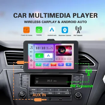  Для универсального автомобильного мультимедийного видеоплеера, 7-дюймового беспроводного Carplay и беспроводного автоматического сенсорного экрана Android, аудиопередатчика AUX FM