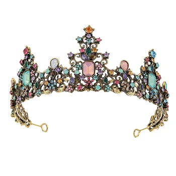  роскошный цветной кристалл опал винтажная корона в стиле барокко повязка на голову со стразами свадебная тиара принцессы для женщин свадебные аксессуары для волос