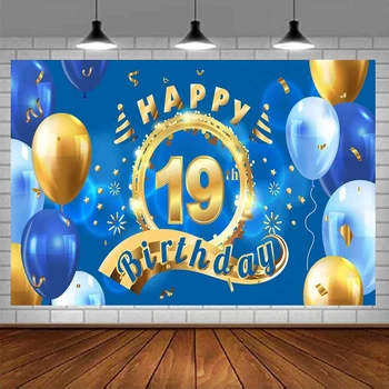  Фон для фотографии Синий Cheers To Happy 19 Years Old 19th Birthday Party Фоновое Украшение Баннер Для Мальчиков И Девочек Принадлежности