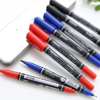  6824 Водонепроницаемые перманентные ручки с двойным наконечником 0,5 / 1,0 мм, черные, синие, красные, художественные маркеры, канцелярские принадлежности для школьников и офиса