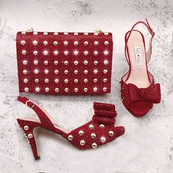  BS1612 Женские босоножки ручной работы на заказ для новобрачных Роскошные Свадебные туфли из красного хрусталя с соответствующими сумками в комплекте