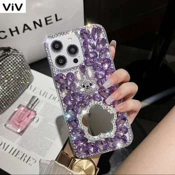  Горячая Фиолетовая Коллекция Bling Crystal Case для iPhone 13 11 12 14 15 Pro Max Mini XR XS X 8 7 Plus Флакон Духов Тыквенные Чехлы