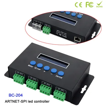  BC-204; Пиксельный контроллер освещения Artnet-SPI/ DMX; Вход протокола Eternet; выход 680 пикселей * 4 канала + один порт (1X512 каналов); DC5V-24V